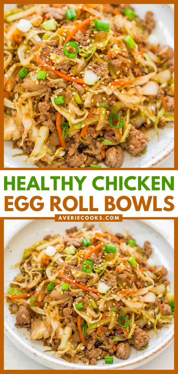Chicken Egg Roll in a Bowl — This egg roll in a bowl is easy, ready in 15 minutes, full of flavor, has lots of texture, and is healthier than actual egg rolls!