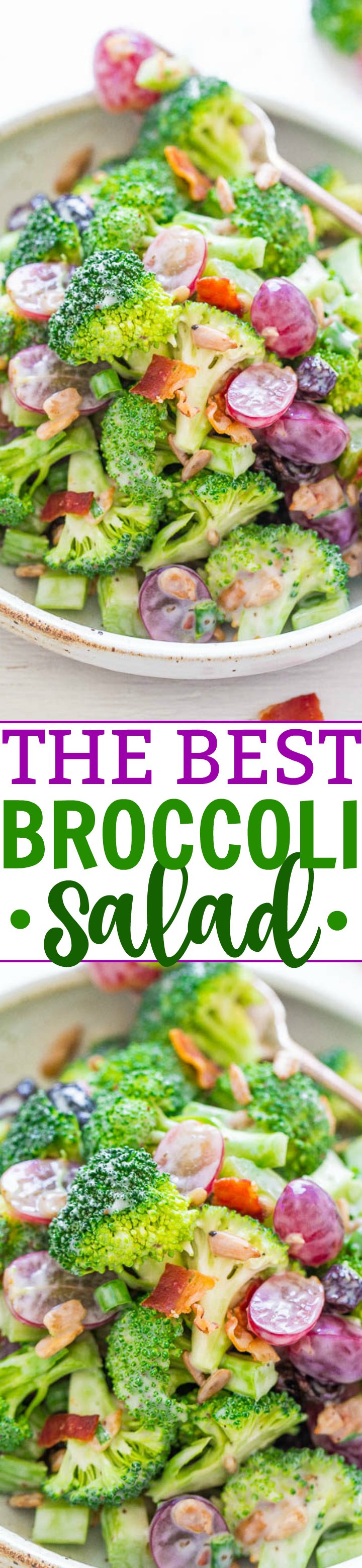 The Best Broccoli Salad - My FAVORITE recipe for the classic salad with a tangy dressing that everyone LOVES!! Flavor and texture galore in this EASY salad that's perfect for parties, picnics, and potlucks!!