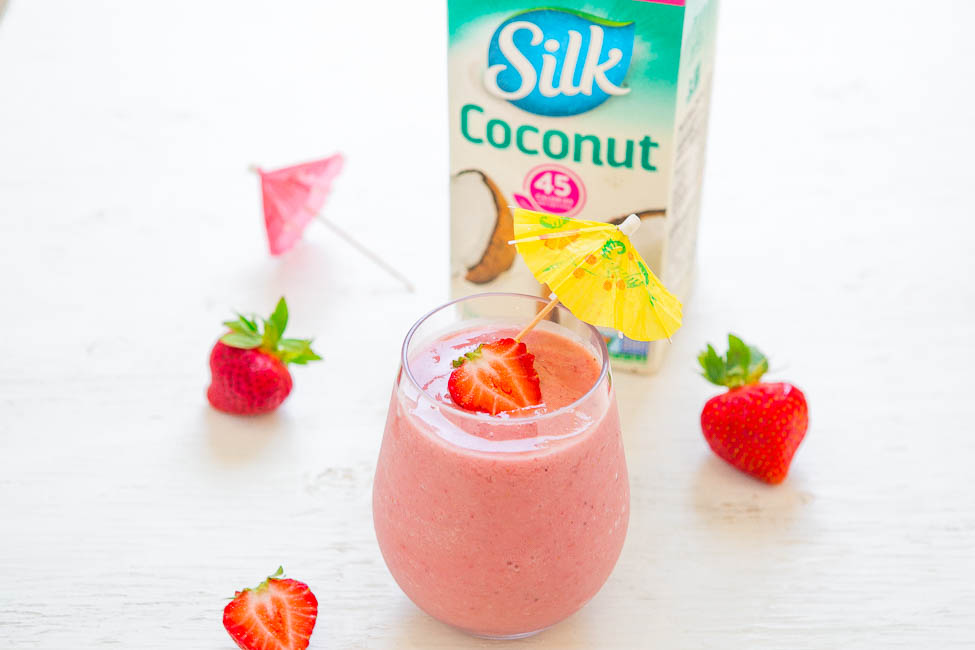 Strawberry Coconut Pina Colada - A smoothie that tastes like a strawberry pina colada!! Fast, easy, refreshing, naturally sweet, and made with ONLY 3 INGREDIENTS!!