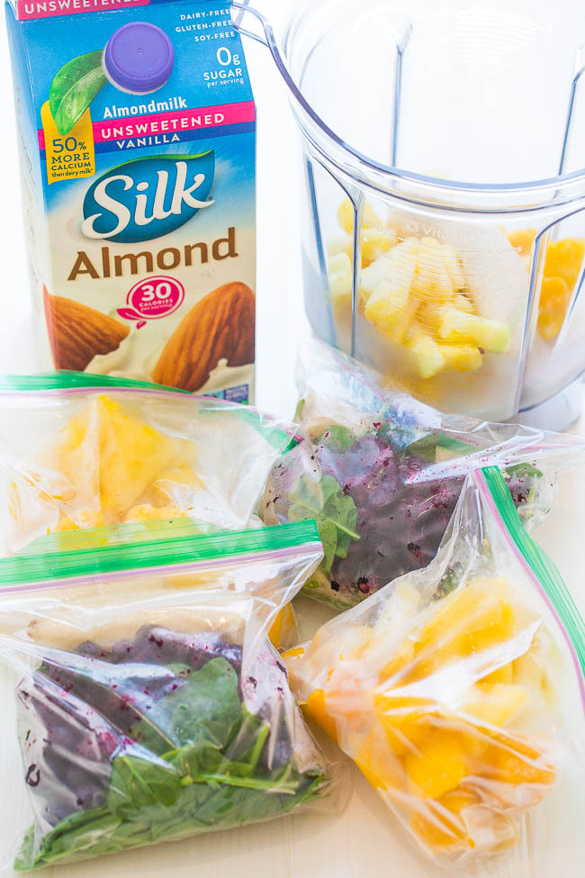 Make-Ahead Smoothie Freezer Packs - Prep your breakfasts and snacks for the week with these easy and DELISH freezer pack smoothie recipes!! They'll make your mornings and your life so much EASIER!! 