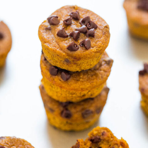 Mini Flourless Pumpkin Chocolate Chip Blender Muffins