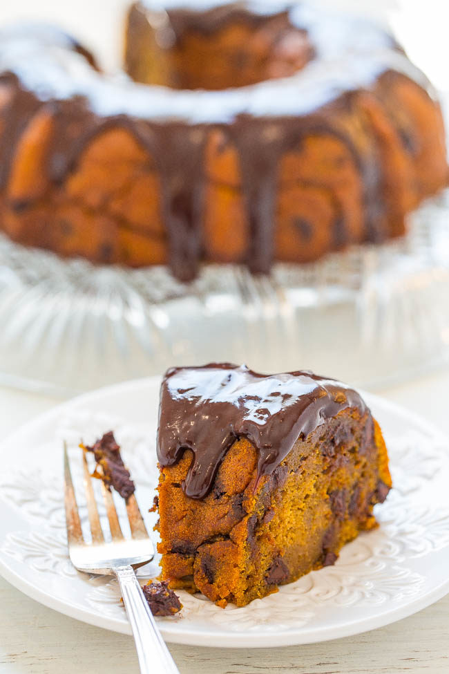 Pumpkin Chocolate Chip Bundt Cake with Chocolate Ganache