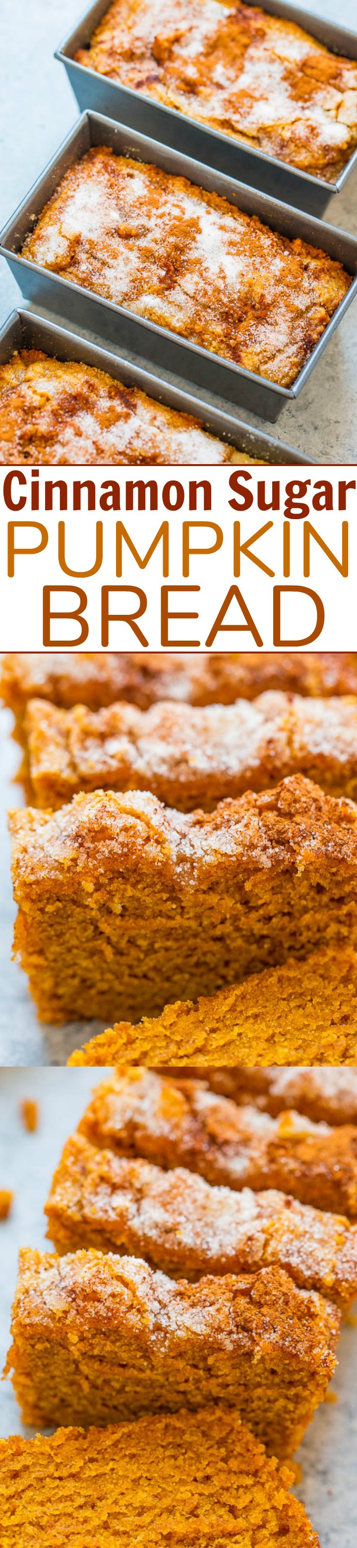  Cinnamon Sugar Pumpkin Bread - Super soft, tender, moist pumpkin bread with a slightly crunchy cinnamon sugar topping!! The MINI loaves are EASY, brimming will fall flavors, totally IRRESISTIBLE, and accidentally vegan!! 
