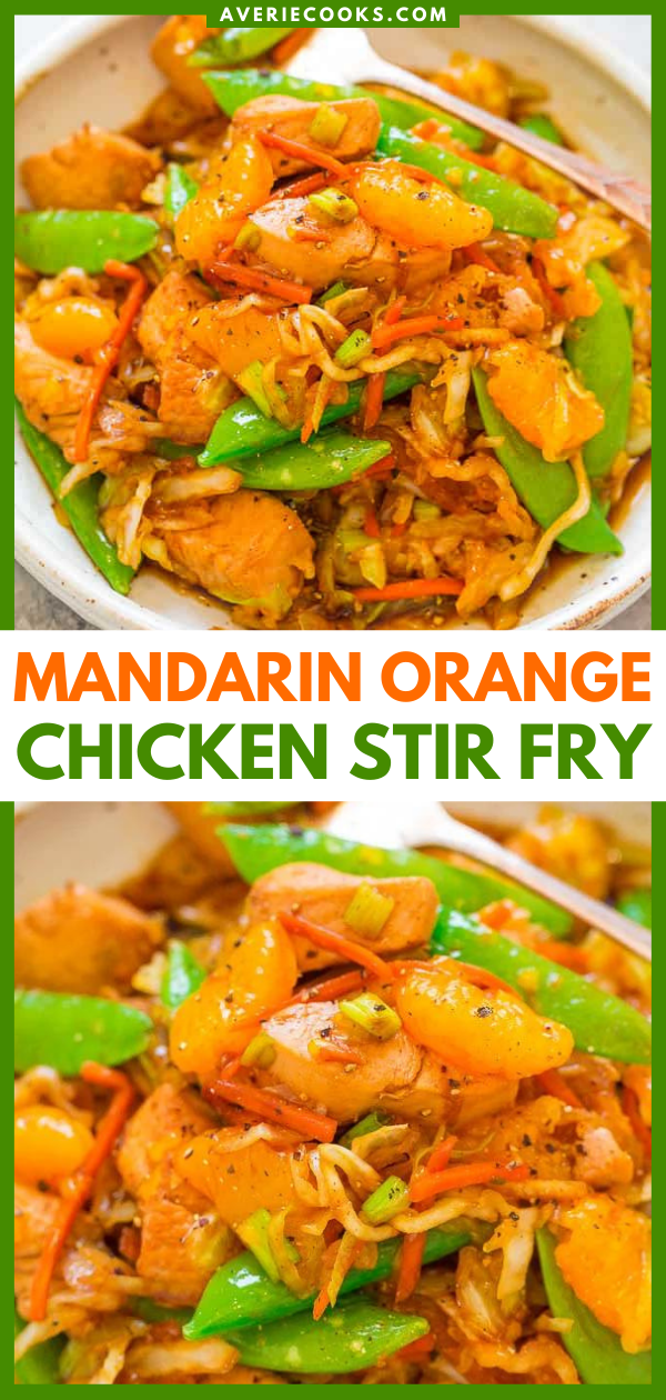 Mandarin Chicken Stir Fry — An EASY Asian stir fry with tender chicken, juicy oranges, and veggies!! Skip takeout and make this ONE skillet recipe that's ready in 15 minutes and perfect for busy weeknights!!