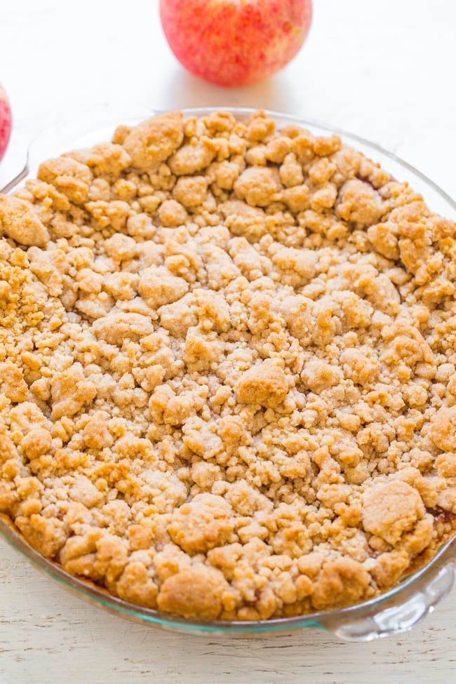Sugar Cookie Apple Cream Cheese Pie — A buttery sugar cookie crust, tangy cream cheese filling, tender juicy apples, and a crumble topping make this pie a total SHOWSTOPPER!! EASY and THE BEST apple pie!!