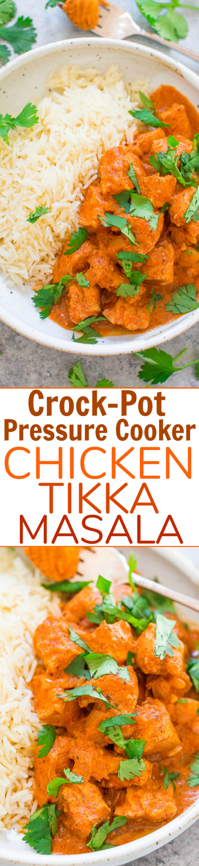 Pressure Cooker Chicken Tikka Masala - Make this Indian favorite at home in 30 minutes in your pressure cooker, or make it in your slow cooker!! Juicy chicken is coated with an ultra FLAVORFUL creamy sauce! You don't need to go to a restaurant because this EASY recipe tastes BETTER!!