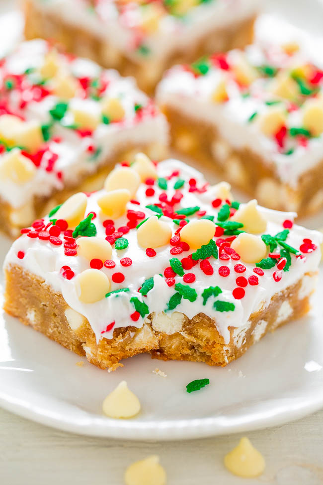 close up of Christmas bars on a white platter 