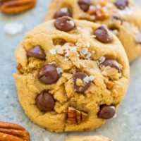 Chocolate chip and pecan cookies with a sprinkle of sea salt on top.