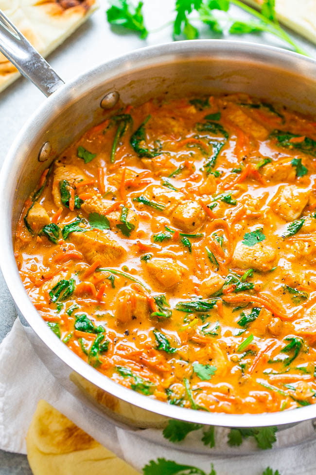 Thai Chicken Coconut Curry in a skillet 