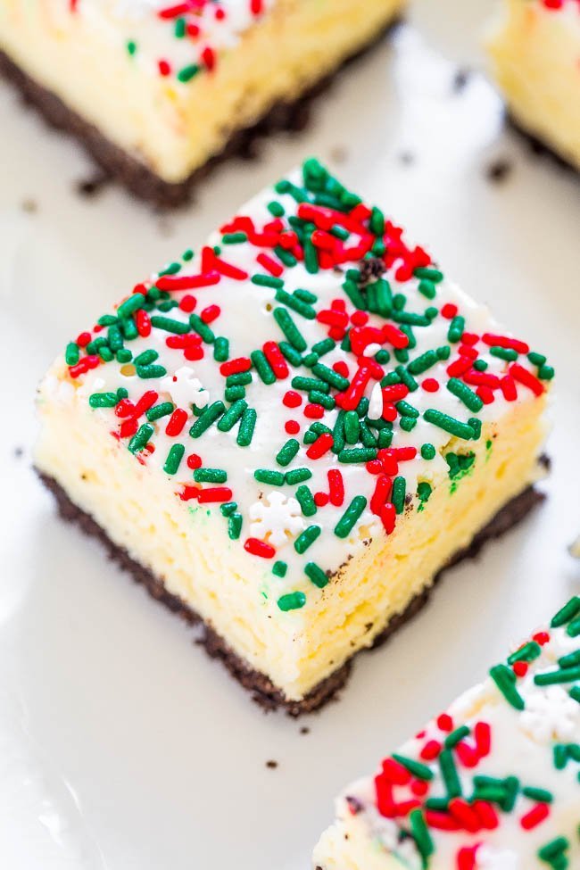 Holiday White Chocolate Fudge square topped with sprinkles