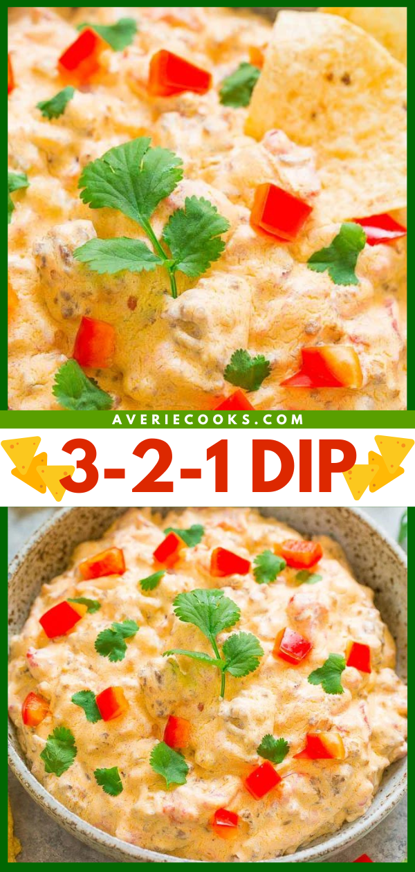 3-2-1 Dip {Instant Pot, Stovetop, or Slow Cooker} - An EASY dip with just 3 different ingredients!! With 3 different choices how to make it! Creamy, cheesy comfort food that's great for game day parties or TV nights on the couch!!