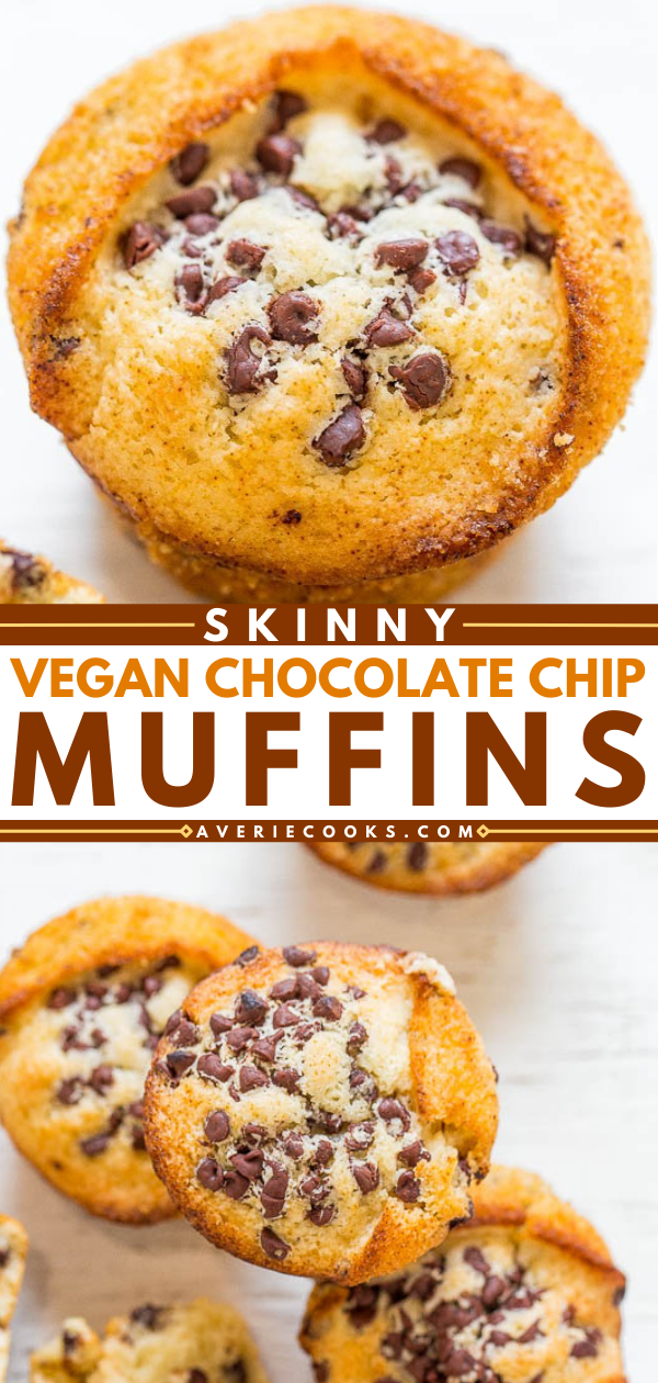 Healthy Chocolate Chip Muffins — Fast, EASY, one bowl, no mixer muffins that are on the SKINNIER side!! Loaded with CHOCOLATE in every bite! Soft, fluffy, and deliciously decadent tasting!!