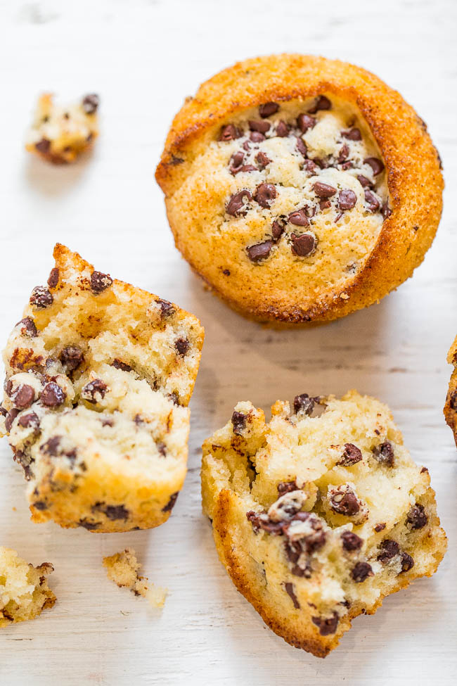 Healthy Chocolate Chip Muffins — Fast, EASY, one bowl, no mixer muffins that are on the SKINNIER side!! Loaded with CHOCOLATE in every bite! Soft, fluffy, and deliciously decadent tasting!!