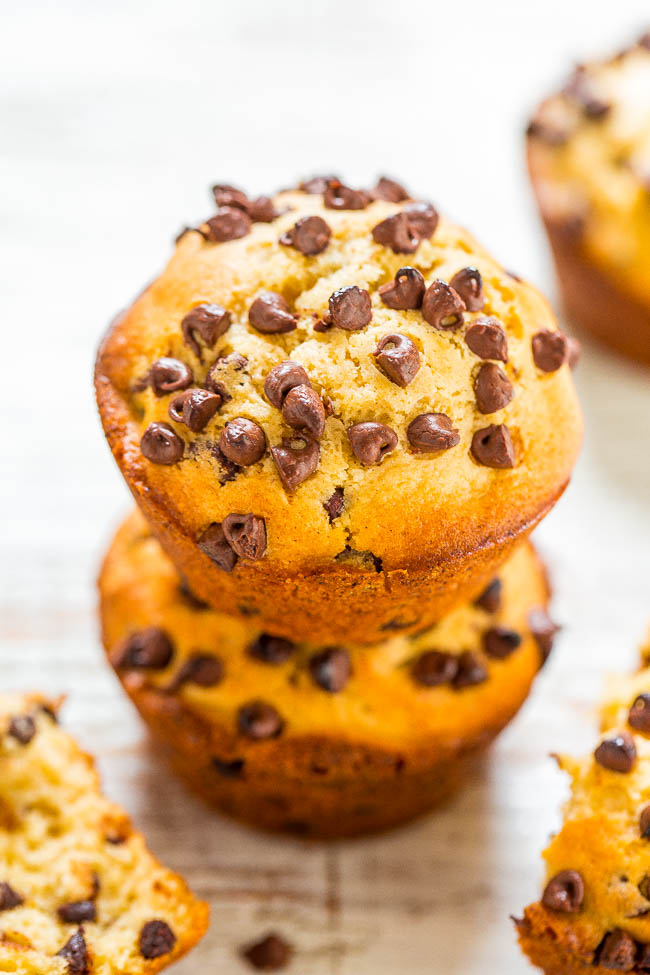 Vegan Peanut Butter Chocolate Chip Muffins - Fast, EASY, one bowl, no mixer muffins!! You'd never guess they were vegan! Soft, fluffy, full of PEANUT BUTTER flavor, and LOADED with CHOCOLATE in every bite!!