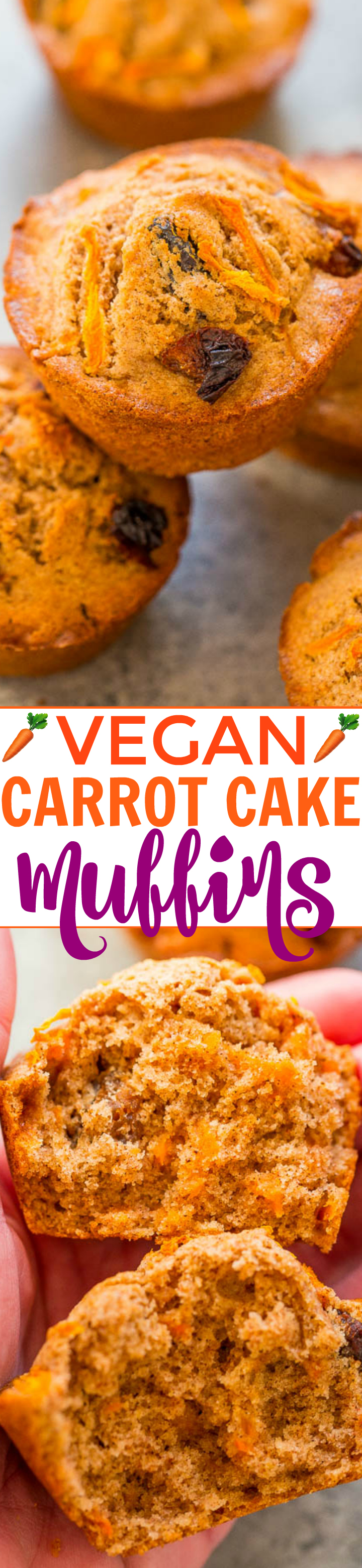 Vegan Carrot Cake Muffins - Fast, EASY, accidentally vegan muffins that are bursting with authentic carrot cake flavor!! If you're looking for a healthier carrot cake recipe that tastes AMAZING, make these muffins immediately!!