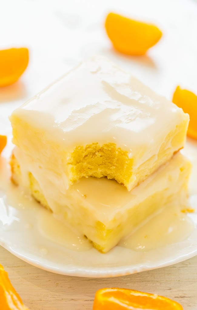 Orange Bars — Like brownies, but made with orange, lemon, and white chocolate!! Fast, EASY, dense, chewy, and packed with big, BOLD citrus flavor!!