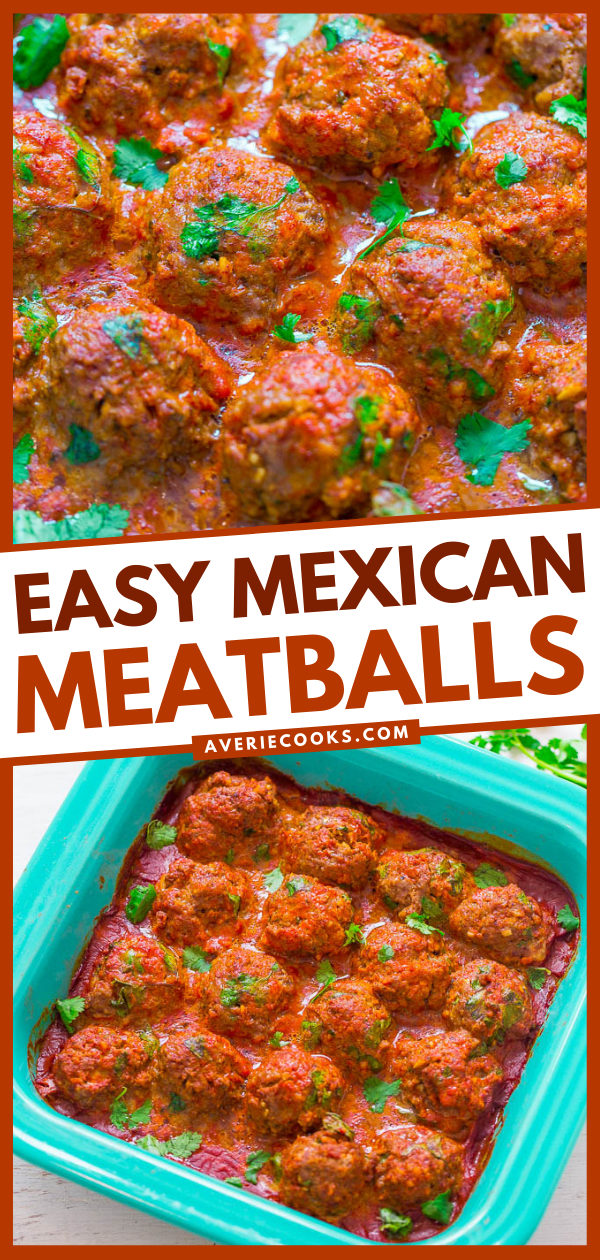 Mexican Meatballs with Tomato Avocado Salad — These FAST and EASY ground beef meatballs are coated are loaded with Mexican-inspired flavors the whole family will LOVE!! Great for busy weeknight dinners or easy-breezy entertaining!!