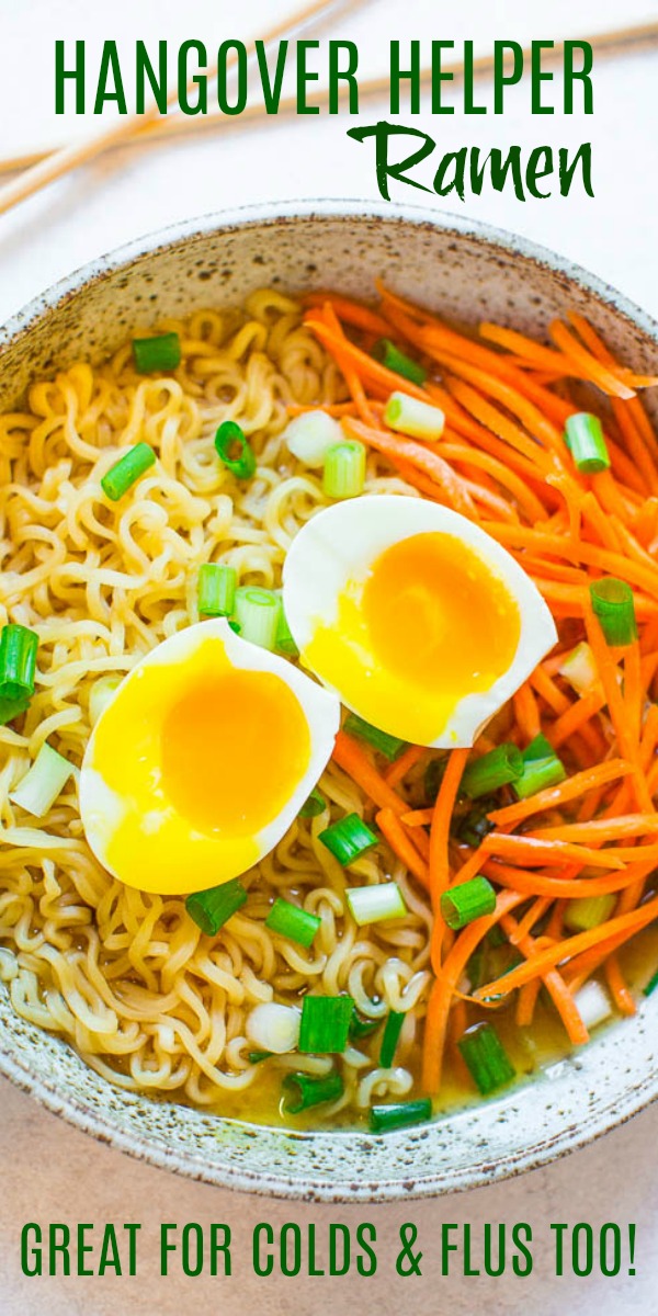 Hangover Helper Ramen - The next time one drink turns into wayyyyy more than it should have, this EASY ramen bowl that's ready in 10 minutes will help you FEEL BETTER!! Also great for colds and flus!!