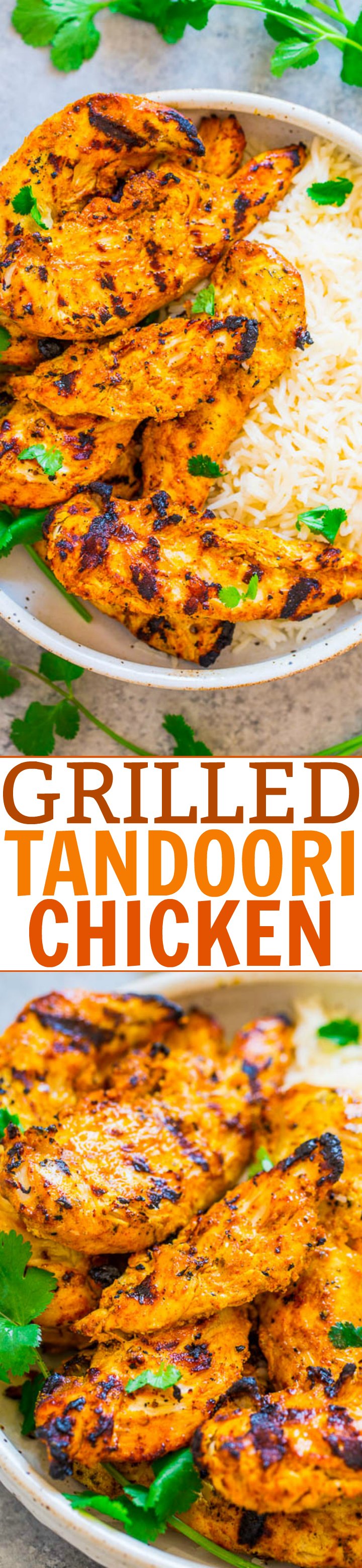 Grilled Tandoori Chicken - Recreate this Indian favorite QUICKLY and EASILY at home!! If you're looking for a new spin on grilled chicken, this is THE recipe to try! Super juicy, flavorful, and you'll LOVE IT!!