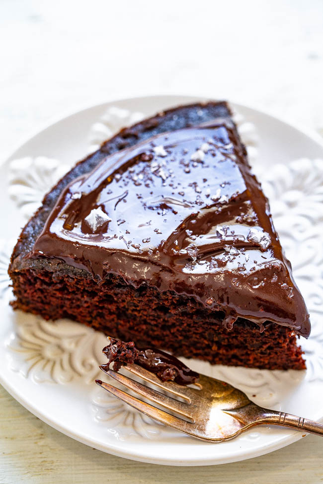 Red Wine Chocolate Cake (From Scratch!) — Now you don’t have to choose between dessert or wine since this is BOTH!! Rich chocolate cake spiked with Cabernet and topped with a silky ganache that also has Cabernet in it! Divine, amazing, MAKE THIS CAKE!!