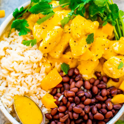 15-Minute Mango Lime Chicken with Rice and Beans