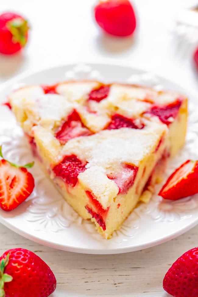 slice of Crustless Fresh Strawberry Pie on white plate