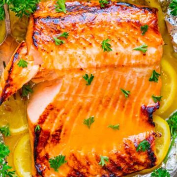 Grilled Honey Lemon Butter Salmon - Averie Cooks