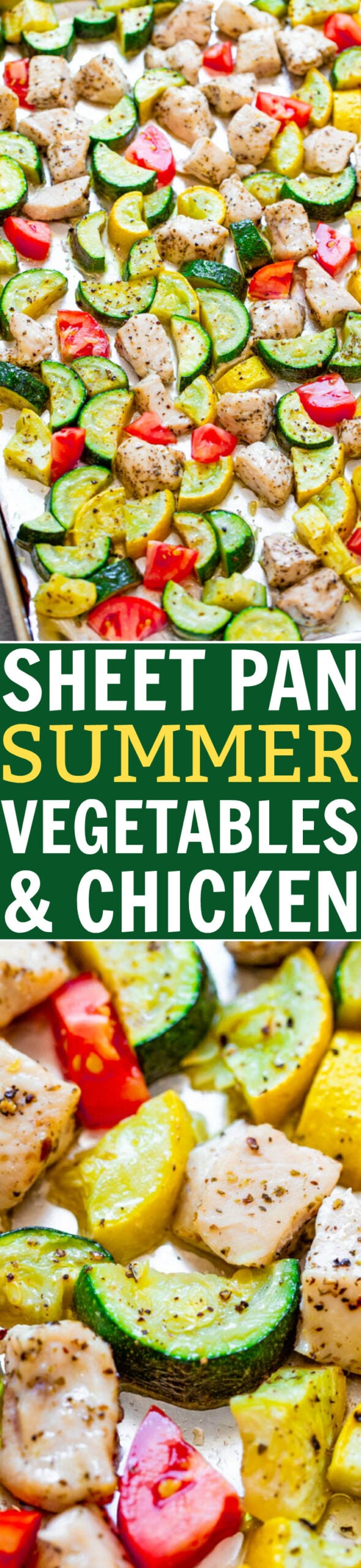 Sheet Pan Summer Vegetables and Chicken - Fast, EASY, HEALTHY, and perfect for your seasonal summer zucchini, squash and tomatoes!! A DELISH one-pan meal with zero cleanup that's great for busy weeknights!!