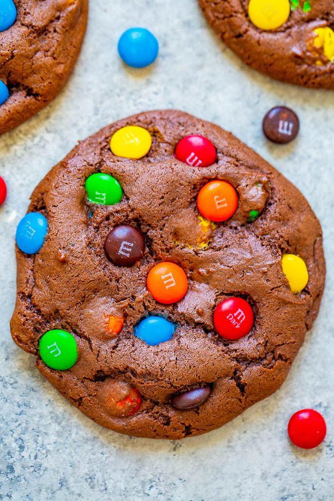 single cake mix cookie with M&M's