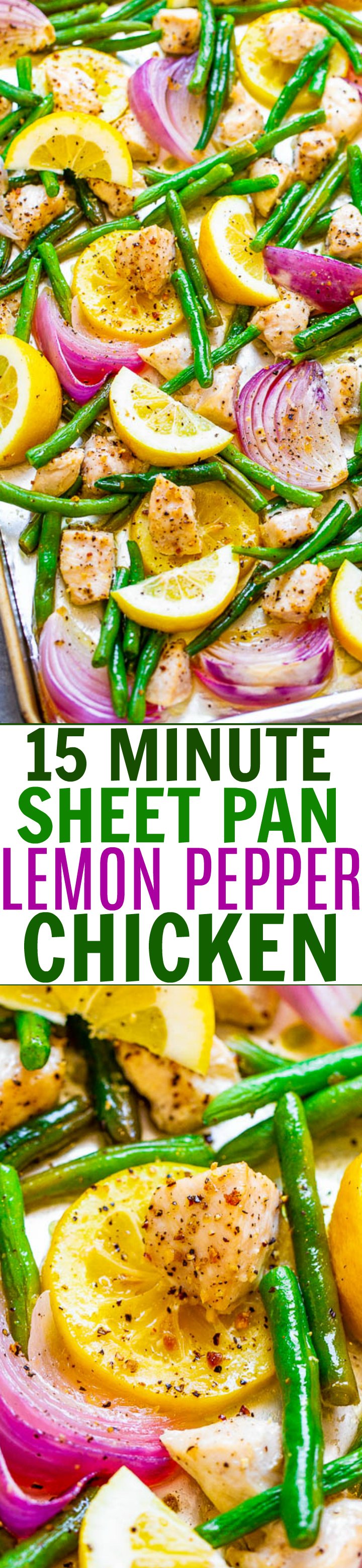 15-Minute Sheet Pan Lemon Pepper Chicken - Fast, EASY, HEALTHY, and loaded with great lemon pepper flavor!! A DELISH one-pan meal with zero cleanup that's perfect for busy weeknights!!