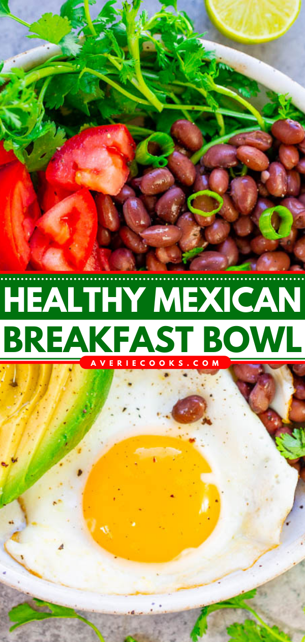 Healthy Mexican Breakfast Bowl — Say hello to this high protein, lower-carb meal that's EASY, ready in 5 minutes, naturally vegetarian and gluten-free, and so TASTY!! Great for light lunches and meatless dinners!!