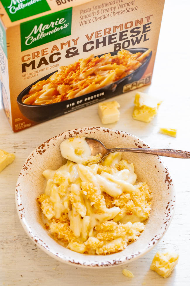 Creamy Vermont Mac & Cheese - The delicious comfort you crave without the work!! Creamy mac & cheese with double toasted breadcrumbs is fast, EASY, and satisfying!!