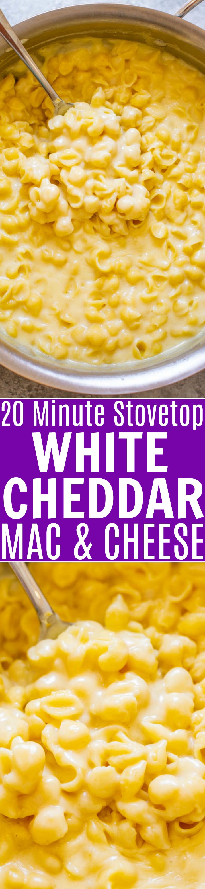 20-Minute Stovetop White Cheddar Mac and Cheese - Almost as FAST and EASY as using a box but tastes a million times BETTER!! So creamy, ridiculously cheesy, and the extra sharp white cheddar cheese gives this mac and cheese so much FLAVOR!!