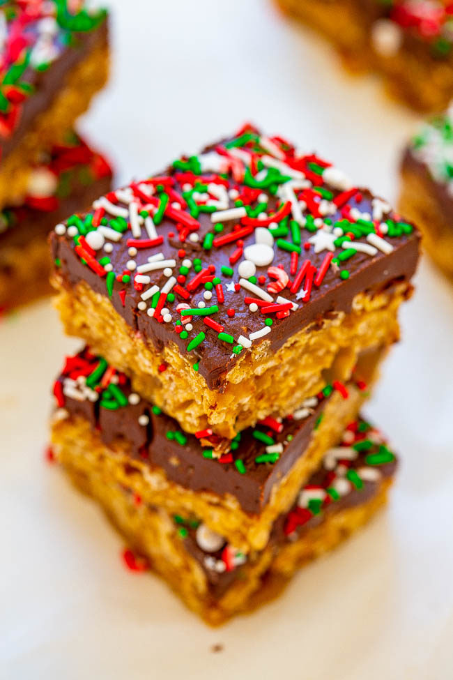 A stack of Holiday Special K Bars on a white plate 