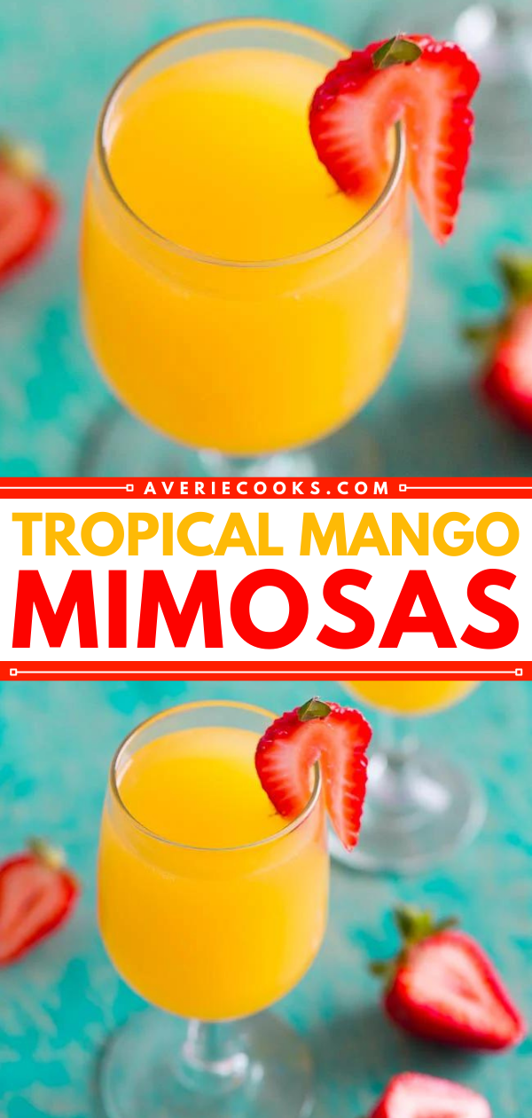 Tropical Mango Mimosa Cocktail — A fun, easy, and refreshing twist on the classic mimosa drink!! A party favorite at your next brunch or event! Everyone will want REFILLS!!
