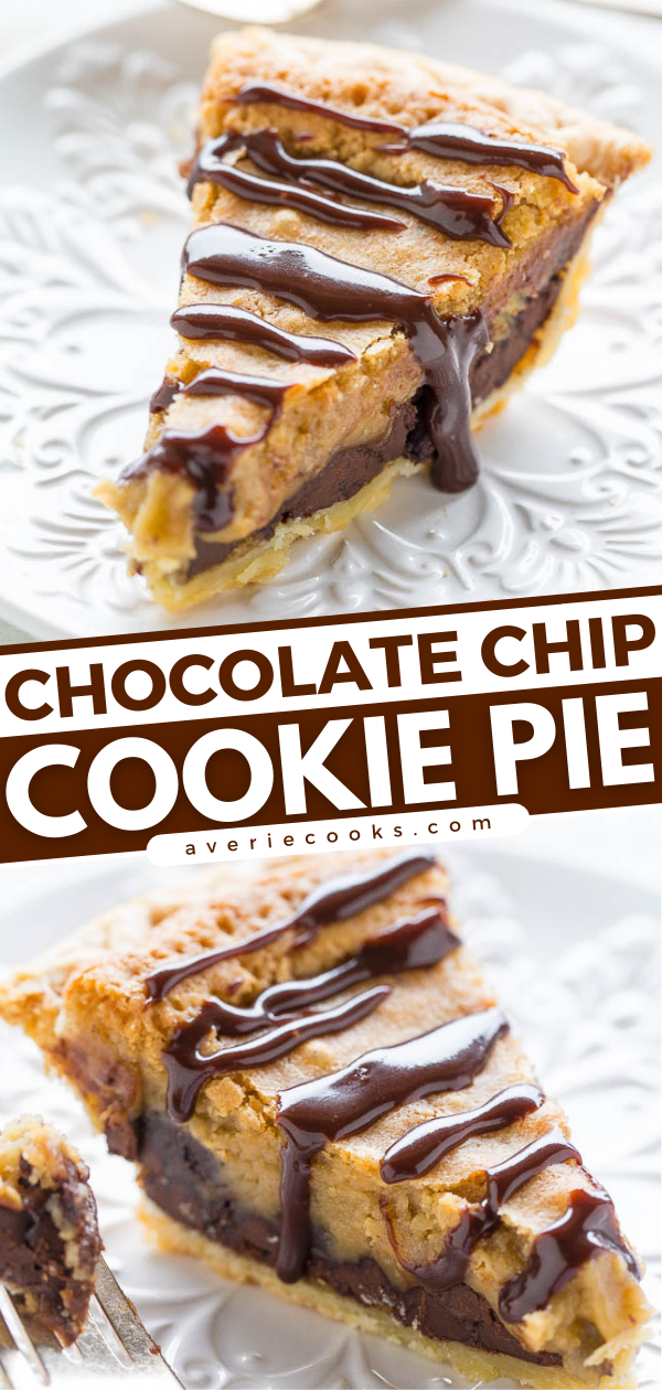 Copycat Toll House Pie (aka Chocolate Chip Pie) — The filling tastes like the center of an underbaked chocolate chip COOKIE!! Gooey perfection! Easy, rich, decadent, extremely CHOCOLATY and you can use a frozen pie crust!!