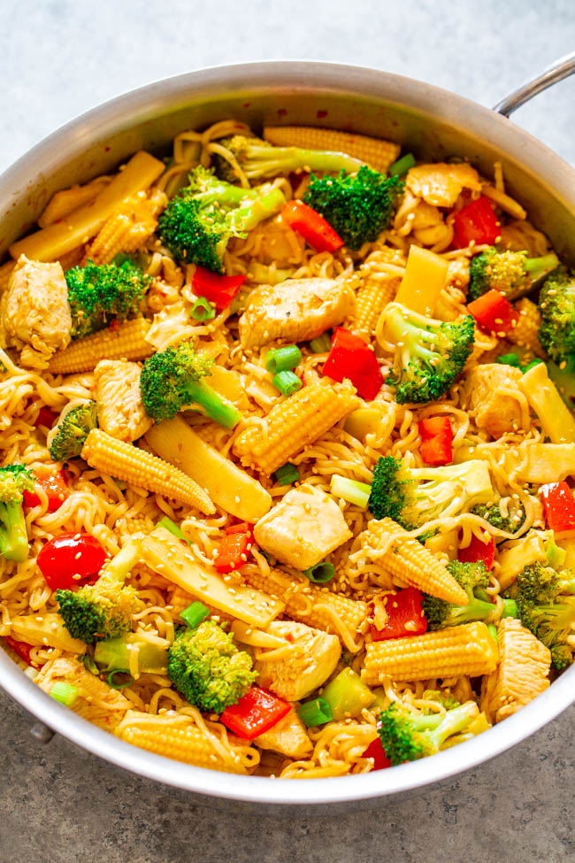 15-Minute Chicken and Vegetable Stir Fry with Ramen Noodles - Don't call for takeout when you can make this EASY Asian stir fry in minutes!! HEALTHIER and faster than takeout and great for busy weeknights!!