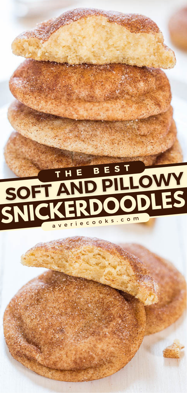 The BEST Snickerdoodles Recipe — Soft, pillowy puffs that are so irresistible! The closest recipe to Mrs. Fields snickerdoodles that you'll find!