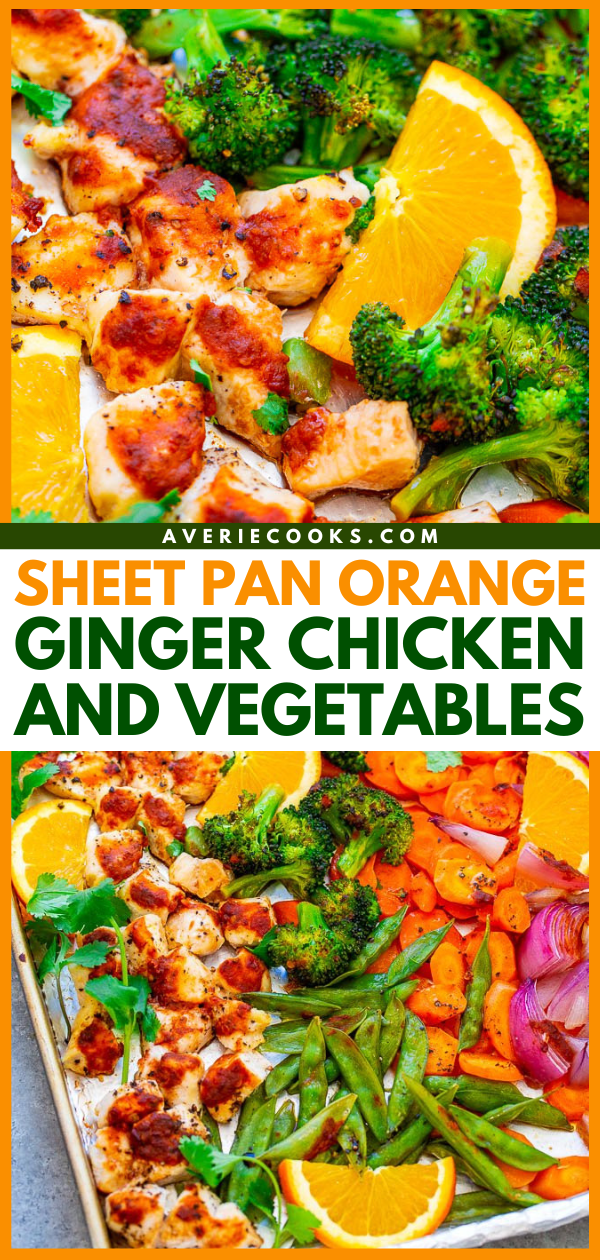 Sheet Pan Orange Ginger Chicken and Vegetables — Fast, EASY, HEALTHY, and loaded with great orange ginger flavor!! A DELISH one-pan meal with zero cleanup that’s perfect for busy weeknights!!
