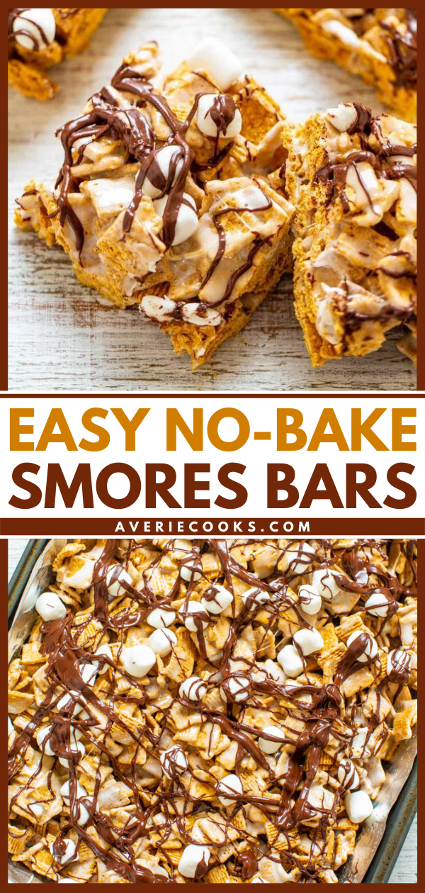 S'mores Bars — SO EASY, NO-BAKE, just FOUR ingredients, and ready in FIVE minutes!! It doesn't get any better than that and no campfire required! A hit with kids and adults at parties, potlucks, and picnics!!