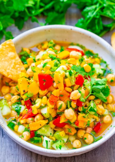 Mango Chickpea Salad - An EASY salad that's ready in 5 minutes, HEALTHY, and full of Mexican-inspired flavors!! Great as a meatless lunch, dinner side dish, or for picnics and potlucks!!