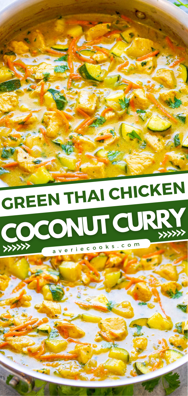 Thai Green Curry with Chicken — An EASY, one-skillet green curry that’s ready in 20 minutes and tastes BETTER than from a Thai restaurant!! It's healthy comfort food that tastes AMAZING!!