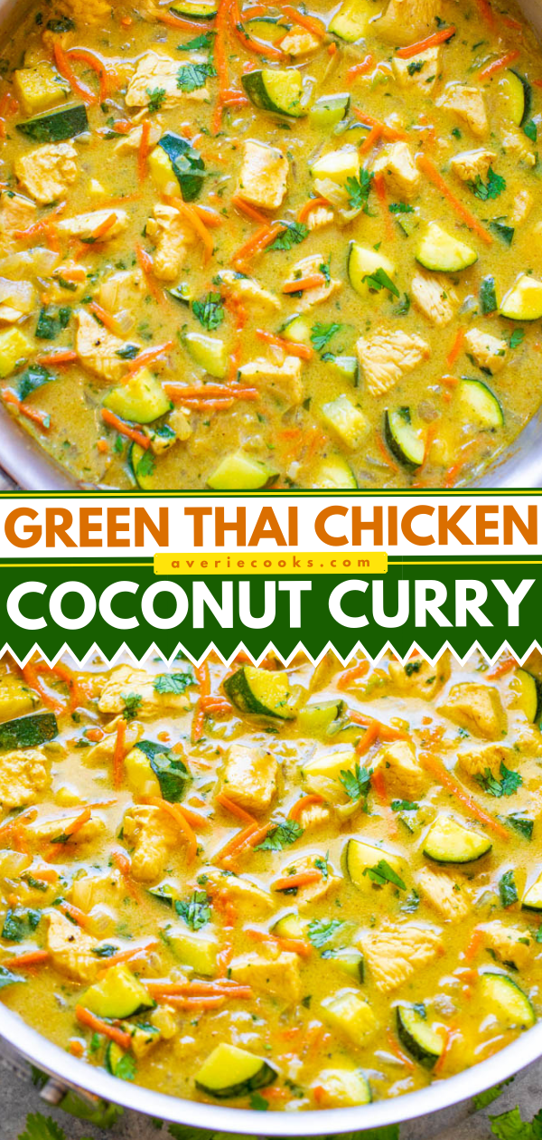 Thai Green Curry with Chicken — An EASY, one-skillet green curry that’s ready in 20 minutes and tastes BETTER than from a Thai restaurant!! It's healthy comfort food that tastes AMAZING!!