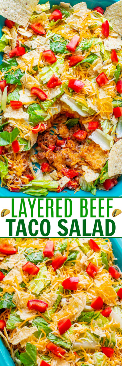 Easy Layered Taco Salad (with Ground Beef!) - Averie Cooks