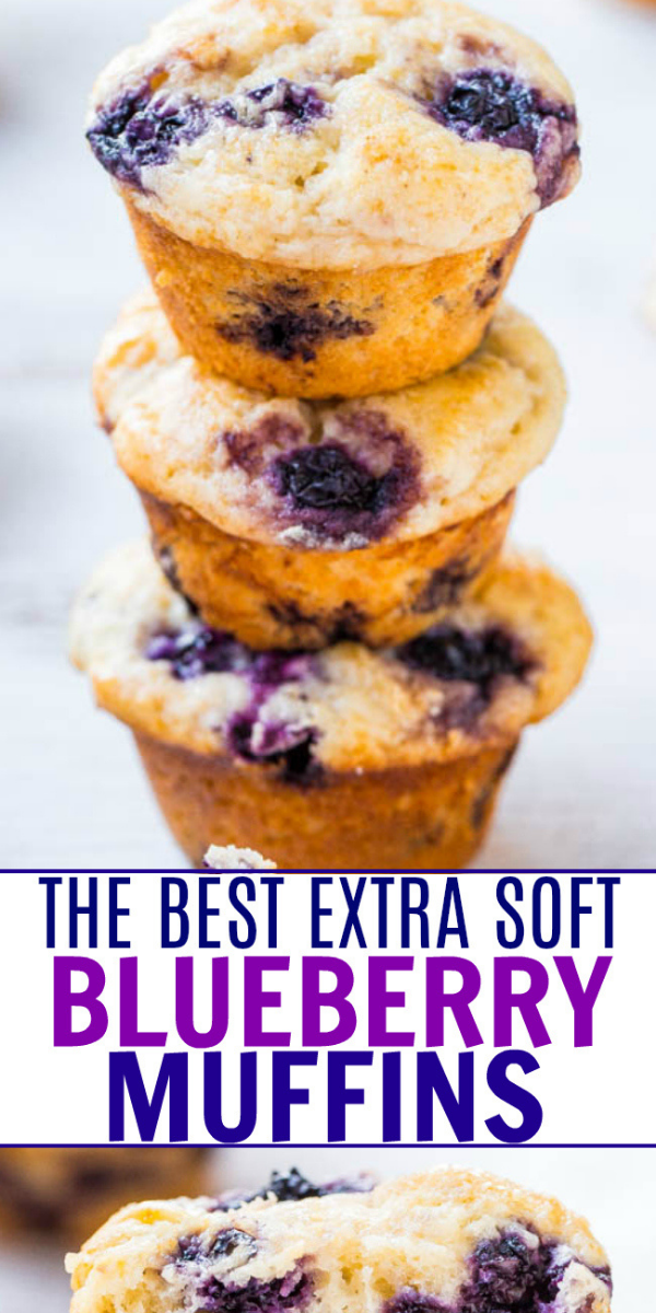 The BEST Blueberry Muffins — These are hands down the best homemade blueberry muffins EVER. They’re fluffy and moist thanks to the addition of sour cream in the batter. Not to mention they’re bursting with fresh blueberry flavor. These are bound to be your new favorite muffins!