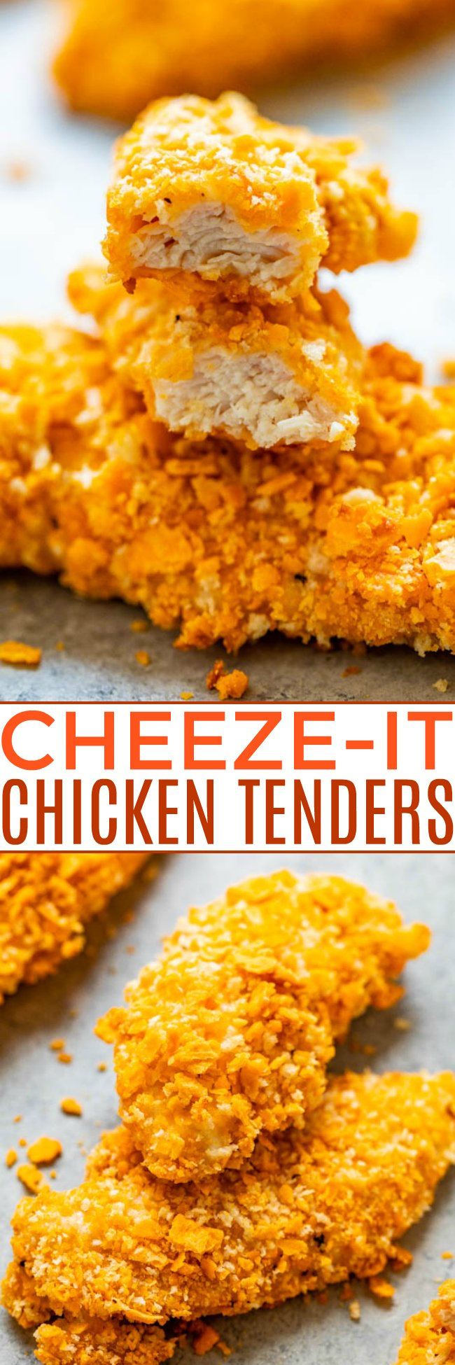 Cheeze-It Chicken Tenders - EASY, ready in 15 minutes, and so CRISPY on the outside thanks to a Cheeze-It Cracker coating!! Don’t bother frying chicken when you can bake it! If you like Cheeze-Its, you're going to LOVE this chicken!!