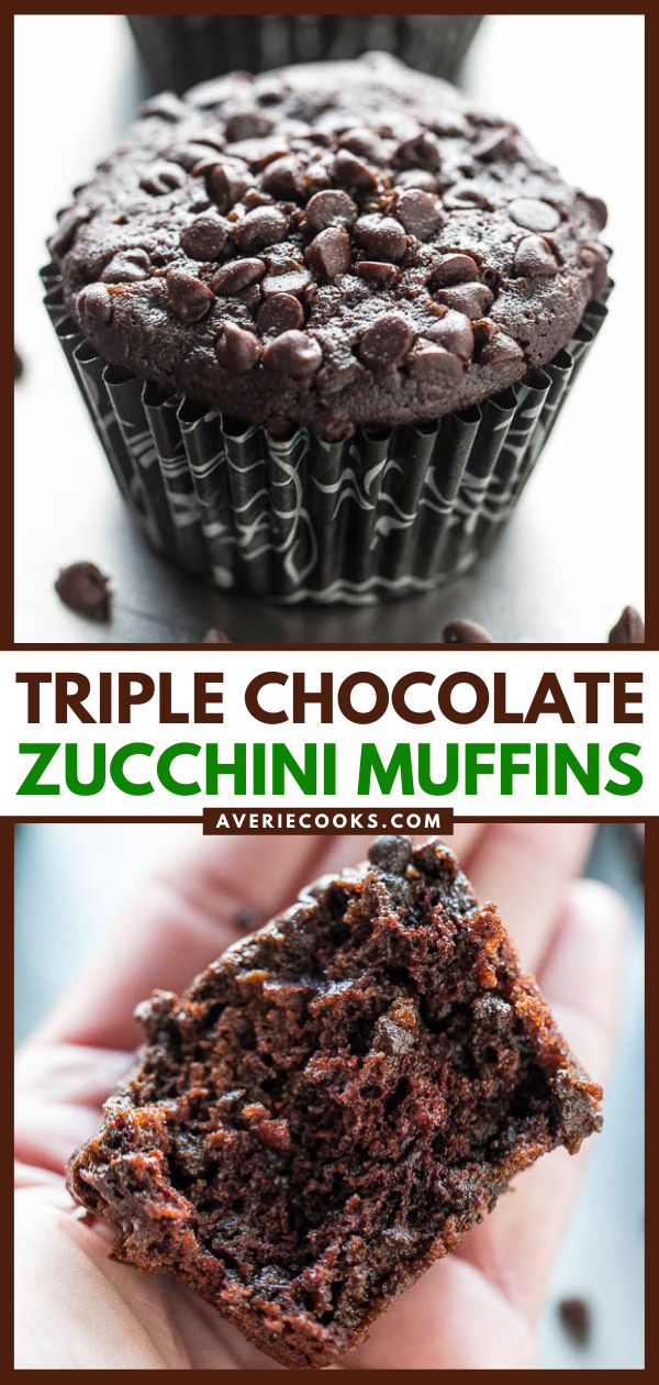 Triple Chocolate Zucchini Muffins — These muffins are incredibly chocolatey without being too sweet. They're studded with mini chocolate chips and packed with grated zucchini. Warning: these are addicting! 