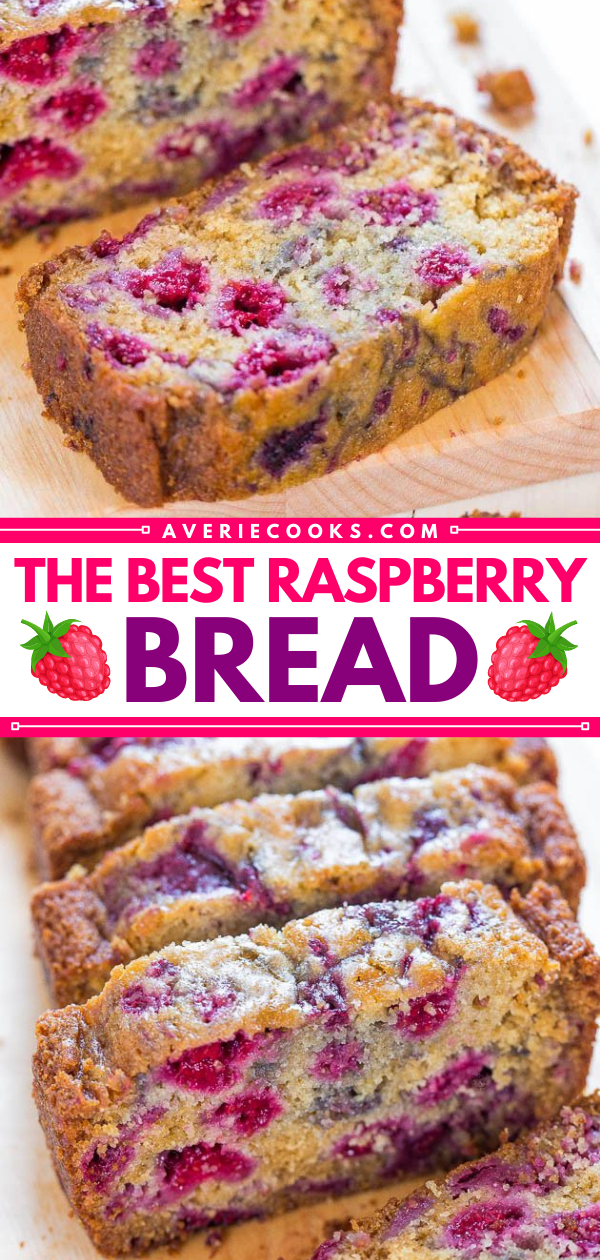 The Best Raspberry Bread - There are almost more raspberries than bread in my recipe for the BEST RASPBERRY BREAD!! You'll want to make it over and over because it's super soft and just bursting with juicy berries!!