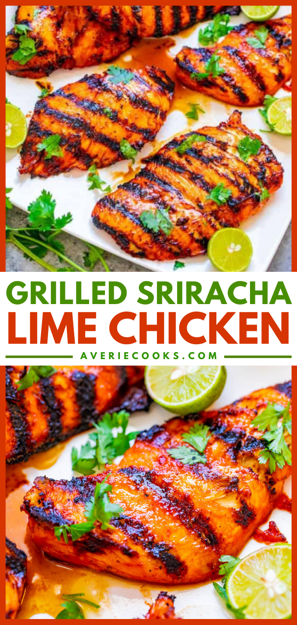Grilled Lime Sriracha Chicken — EASY, ready in 10 minutes, and the chicken is SPICY, tender, and juicy!! Put this HEALTHY chicken recipe on your summer menu when you want to kick things up a notch!!