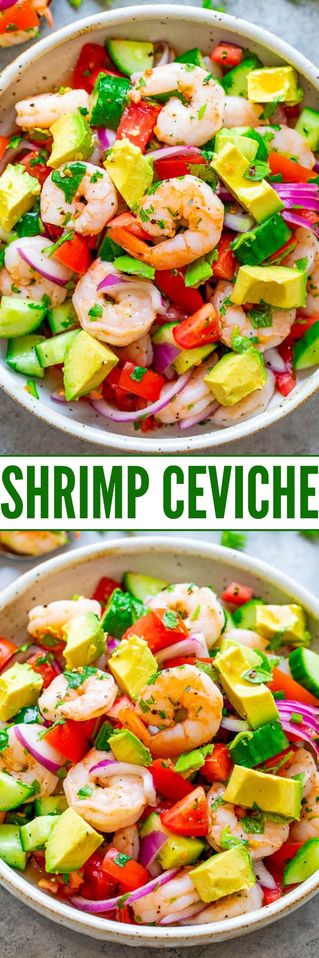 Shrimp Ceviche - The EASIEST way to make traditional shrimp ceviche and it tastes the BEST!! Ready in 30 minutes, great as an appetizer, side, or as a healthy main course that everyone LOVES!! 